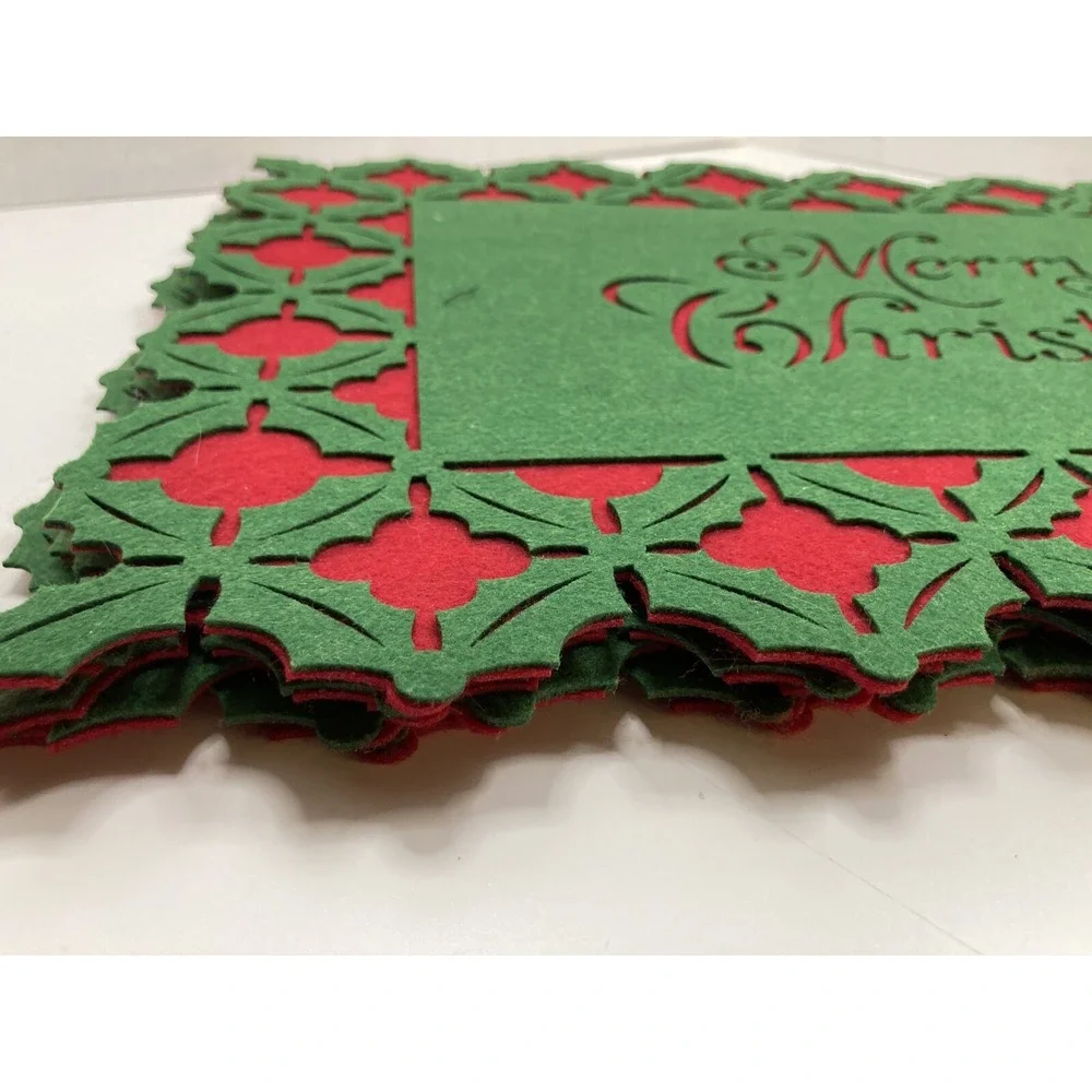 Six Vtg Laser Cut Pier One Felt Placemats‎ Red & White 13 X 18 